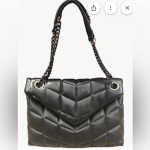 Sondra Roberts Black Quilted Shoulder Bag with Chain Straps